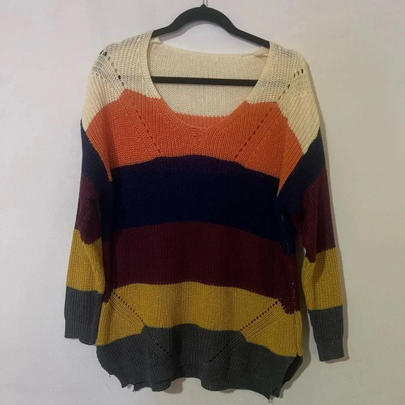 🖤 New Fall Oversized Women’s Stripe Breathable Knit Sweater 🖤 - Picture 3 of 8